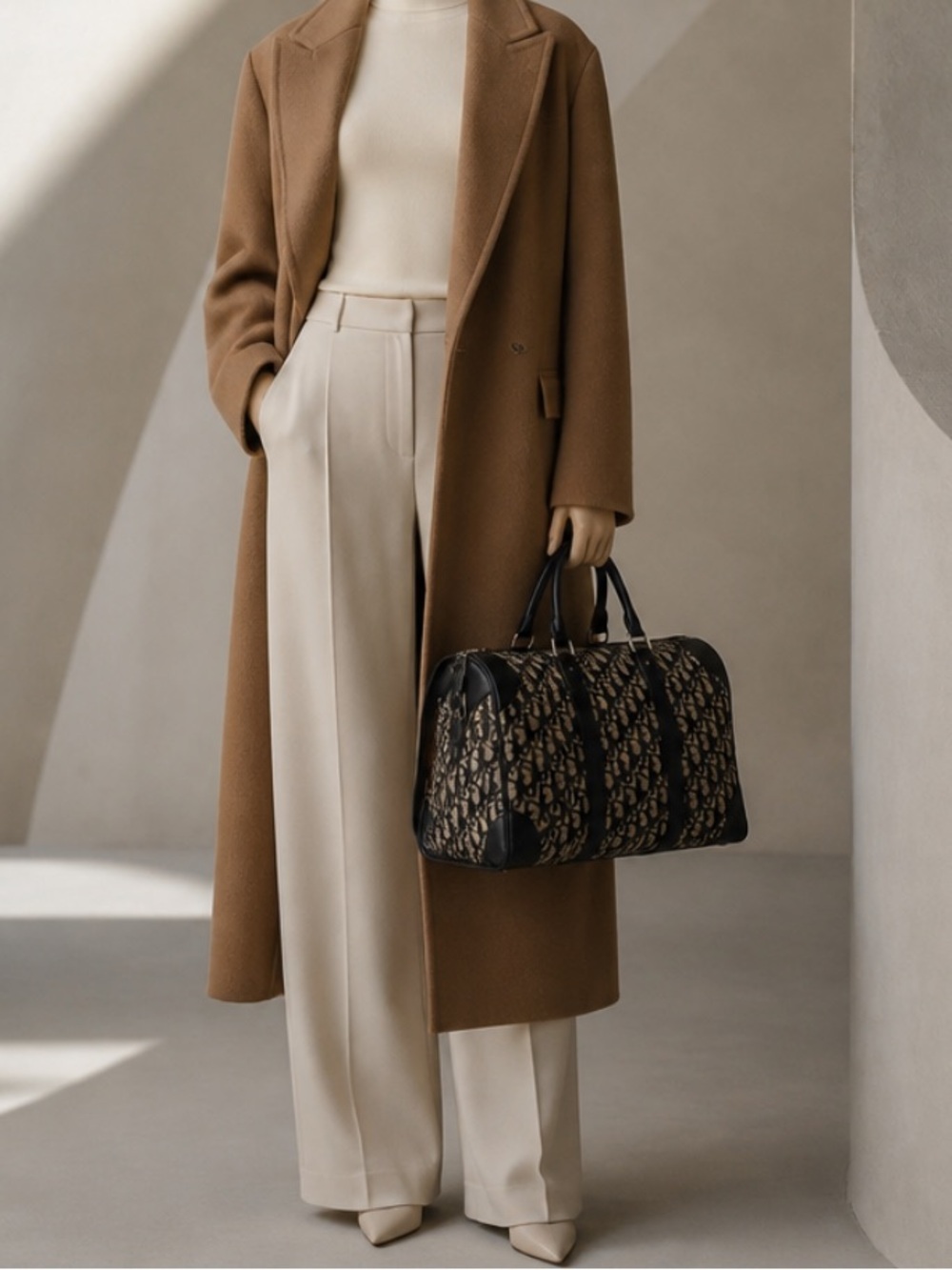 Authentic Dior Black and Beige Large Boston Handbag. - Picture 7 of 17